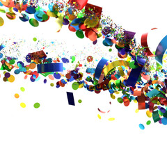 Abstract background with colorful confetti exploding and falling on white background. Perfect for celebration, party, and festive designs.