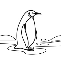 Obraz premium Penguin depicted in single line outline vector style on ice background
