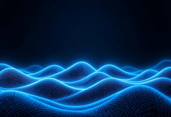 Fototapeta premium Abstract Blue Glowing Waves - Futuristic Technology, Sound Visualization & Data Flow Background