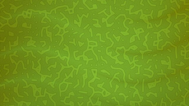 Broken line texture creates a green abstract pattern with rounded shapes.