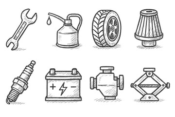 Hand-Drawn Car Tools Icons