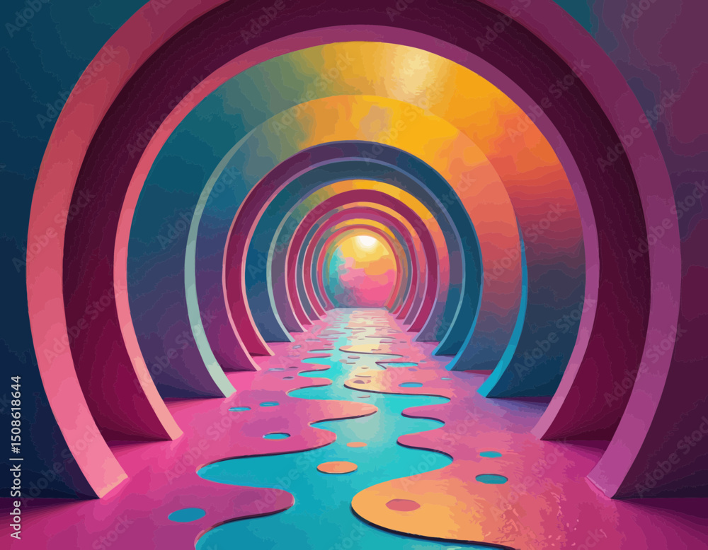 Poster abstract colorful tunnel with circular archways
