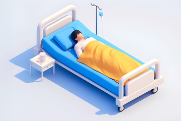 Sick Person in Bed – 3D Medical Visualization of Illness Recovery.