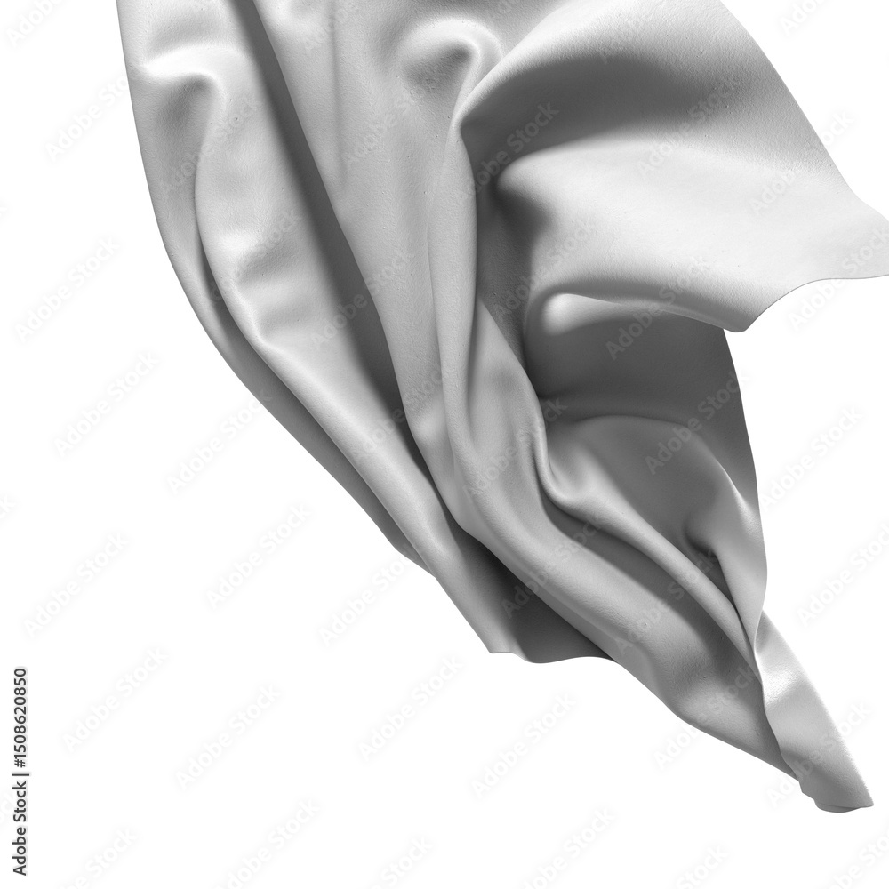 Aufkleber Close-up of a white fabric with soft folds and creases. The abstract texture creates a smooth and elegant background.
