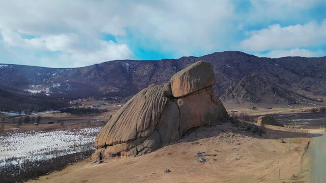 aerial view of Turtle rock in Gorkhi-Terelj National Park. Mongolia
