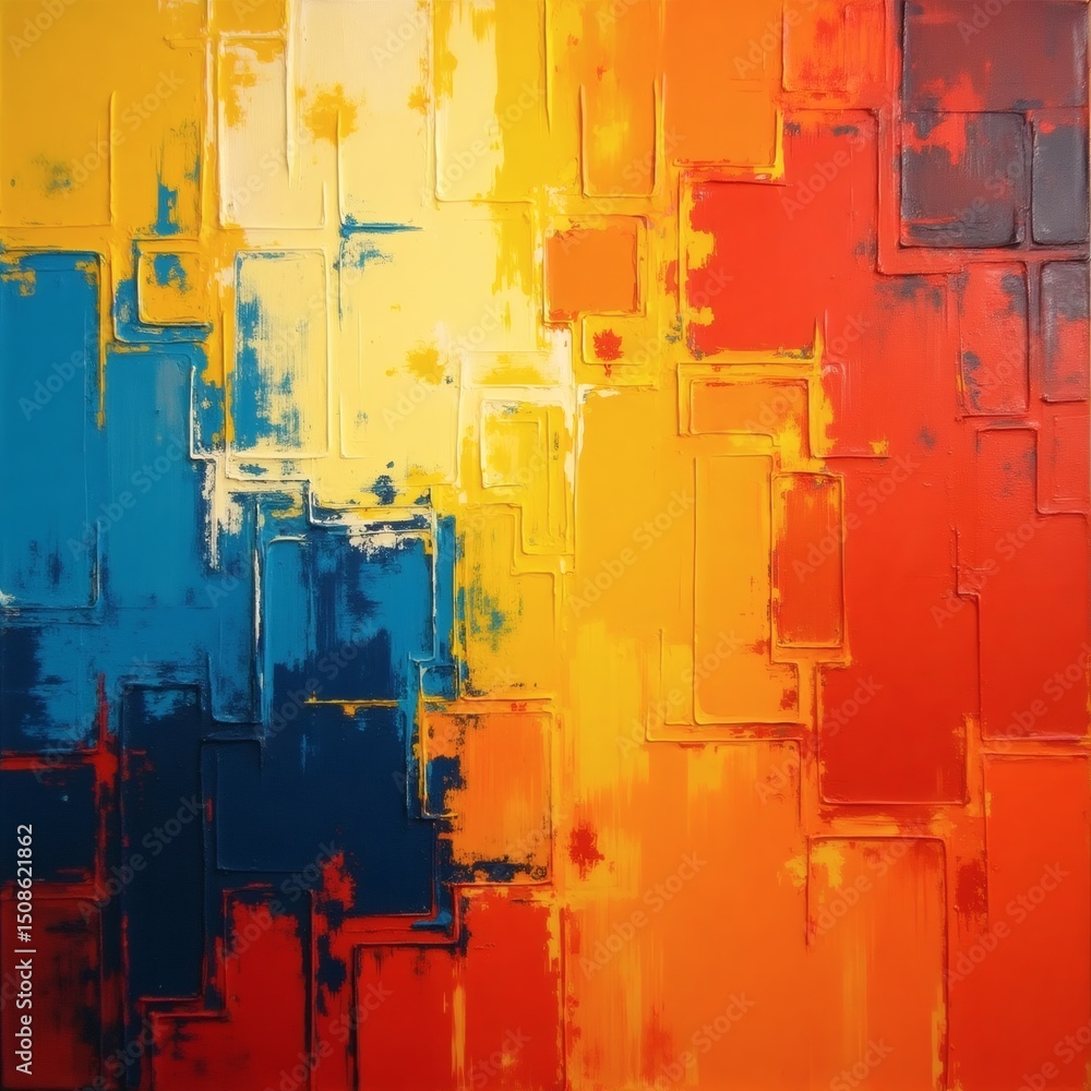 Poster abstract art painting in warm and cool colors. bold brushstrokes create a dynamic and energetic comp