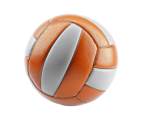 Orange and white volleyball for sports enthusiasts and practice on a transparent background, cut out