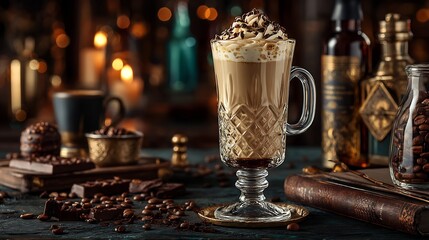Irish Coffee Cocktail Drink Recipe Cafe Bar.