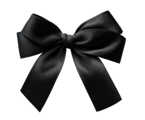 Elegant black satin bow for decorations and gifts on a transparent background, cut out
