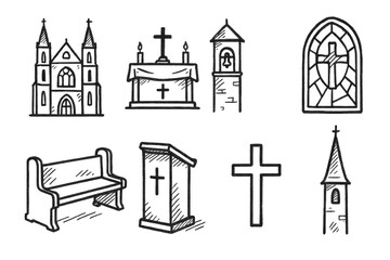 Fototapeta premium Church Icon Sketches