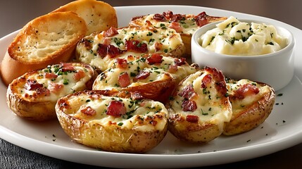 Loaded Baked Potato Skins Appetizer Food.