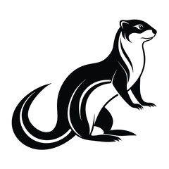 Elegant Ferret or Weasel Silhouette: A Stylish Black and White Vector Illustration of a Sleek Mammal, Perfect for Logos, Nature-Inspired Designs, and Creative Projects, Capturing Agile Wildlife.