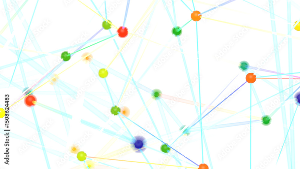 Fototapete abstract colorful network with lines and dots