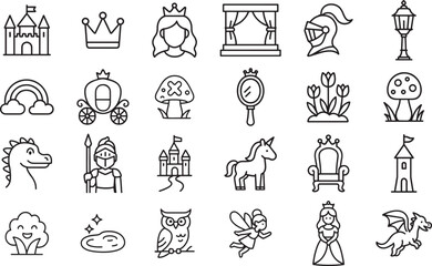 Fairy Tale Line Icons, Vector Illustration