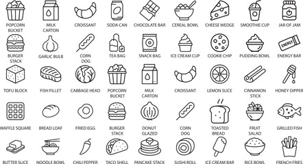 Food Icons Set, Line Style Vector Illustration.