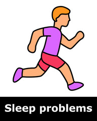 Sleep problems icon. Active person running, illustrating overexertion or late exercise habits impacting sleep quality.