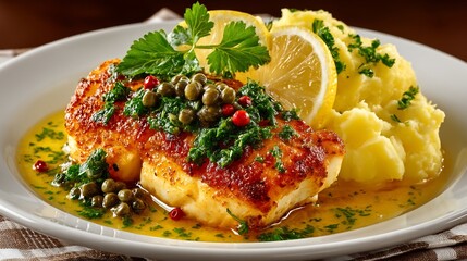 PanSeared Cod with Lemon, and Mashed Potatoes.