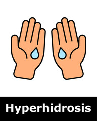 Hyperhidrosis icon. Sweaty palms, showing hand sweating issue and moisture imbalance.