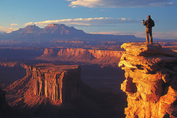 Fototapeta premium Man standing on a rocky outcrop