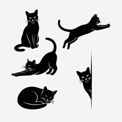 set of cats silhouettes