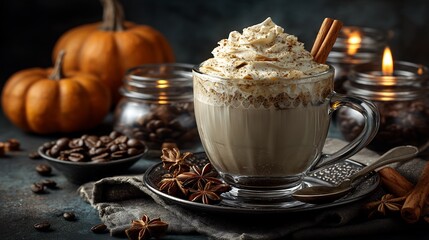 Pumpkin Spice Latte with Autumn Drink, and Cozy Fall.