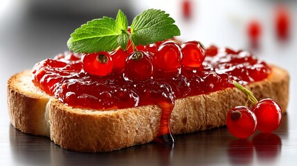 Red Currant Jam Toast Breakfast Food.