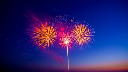 Vibrant Fireworks Display Against a Deep Blue Twilight Sky Celebration