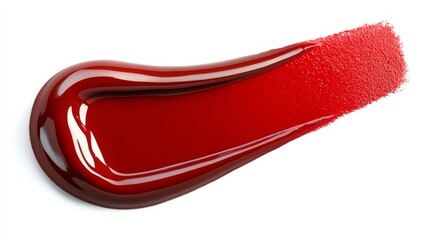 Cosmetic Swatch, Vibrant Red Lip Gloss, Creamy Paint Texture Against White , Cosmetic Background.