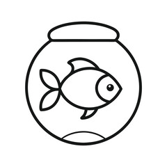 Simple outline illustration of a goldfish inside of a fishbowl on a white background