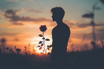 Man standing with a rose silhouette
