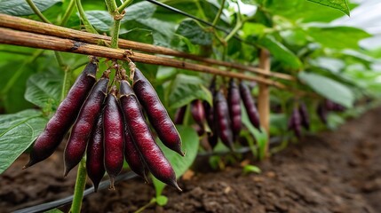 Ripe Purple Beans Growing Farm Agriculture.