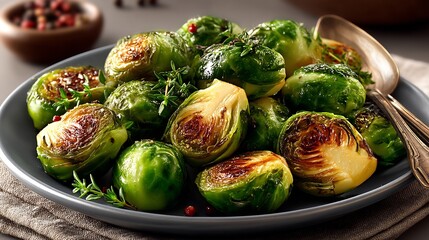 Roasted Brussels Sprouts with Thyme, and Food Photography.
