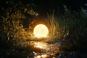 Night scene with orb reflecting soft spotlight