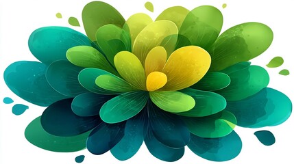 Abstract Green Yellow Flower Design with Nature Illustration.