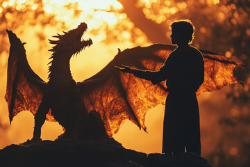 Man summoning a dragon