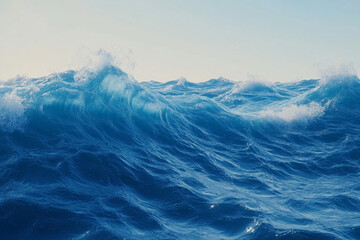 Ocean waves rolling in motion under clear blue sky