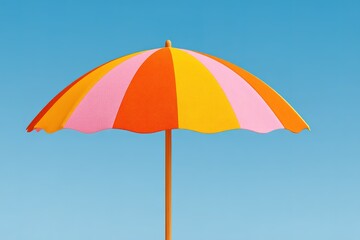 Obraz premium Bright and colorful beach umbrella stands tall under a clear blue sky