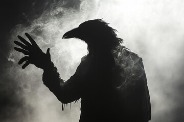 Man transforming into a raven silhouette