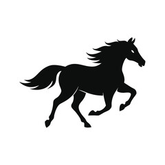Dynamic silhouette illustration of a powerful horse running galloping across a white background