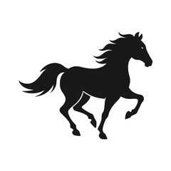Black horse silhouette in motion illustrating elegance strength and freedom against white background