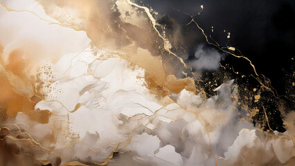 Abstract fluid art with golden veins and dramatic colors for decorative backgrounds