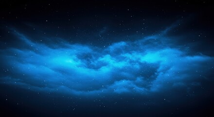 Vibrant blue nebula and starfield in deep space, a cosmic scene of interstellar clouds and celestial bodies glowing in the dark night sky