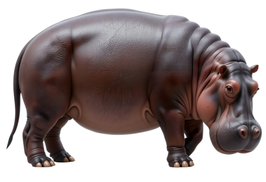 Large Hippopotamus Standing Isolated on Transparent Background