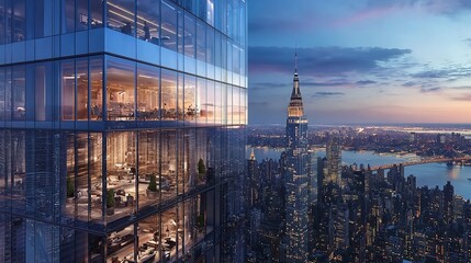 A luxury high-rise building with a mirrored facade