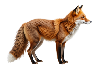 Alert Red Fox Standing Isolated on Transparent Background