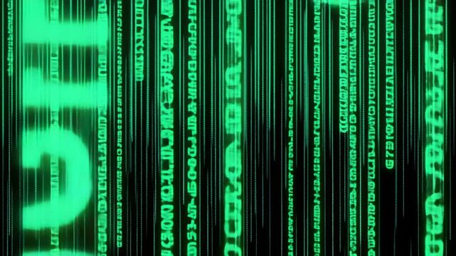 Digital Rain: Abstract Green Matrix Code Streaming Down