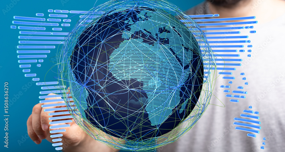 Aufkleber abstract image of a digital globe, representing global connectivity and data transfer.