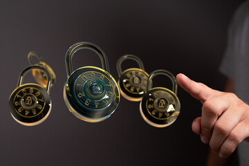 High-quality image of combination locks, representing data security and privacy. Perfect for...