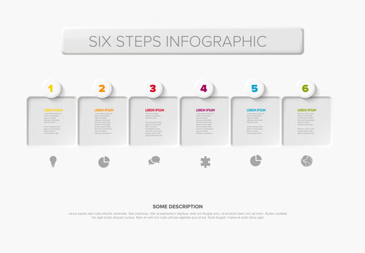 Horizontal Six Step Business Infographic Template Design for presentations, reports, or workflow visualizations