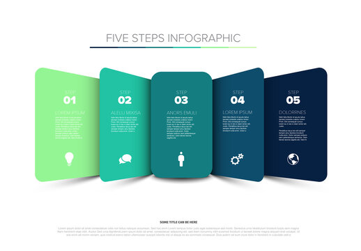 Five Steps Infographic Design with Colorful Vertical Cards with icons for presentations
